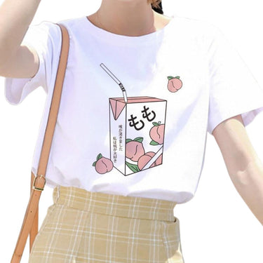Cartoon Peach Juice Japanese Aesthetic T-Shirt: Summer tees for women from NSE Imports #2.